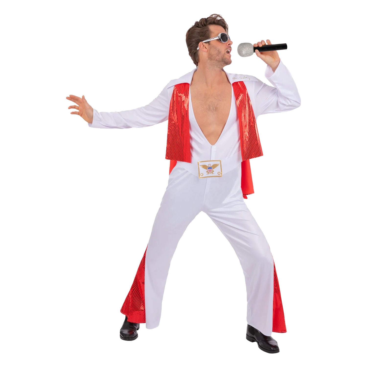 Red-White - Side - Elvis Mens Costume Jumpsuit