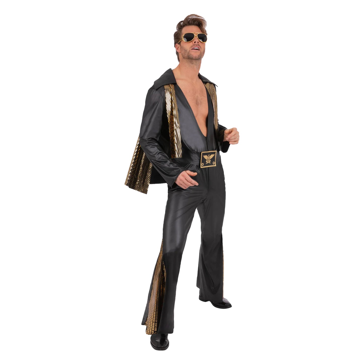 Gold-Black - Front - Elvis Mens Costume Jumpsuit