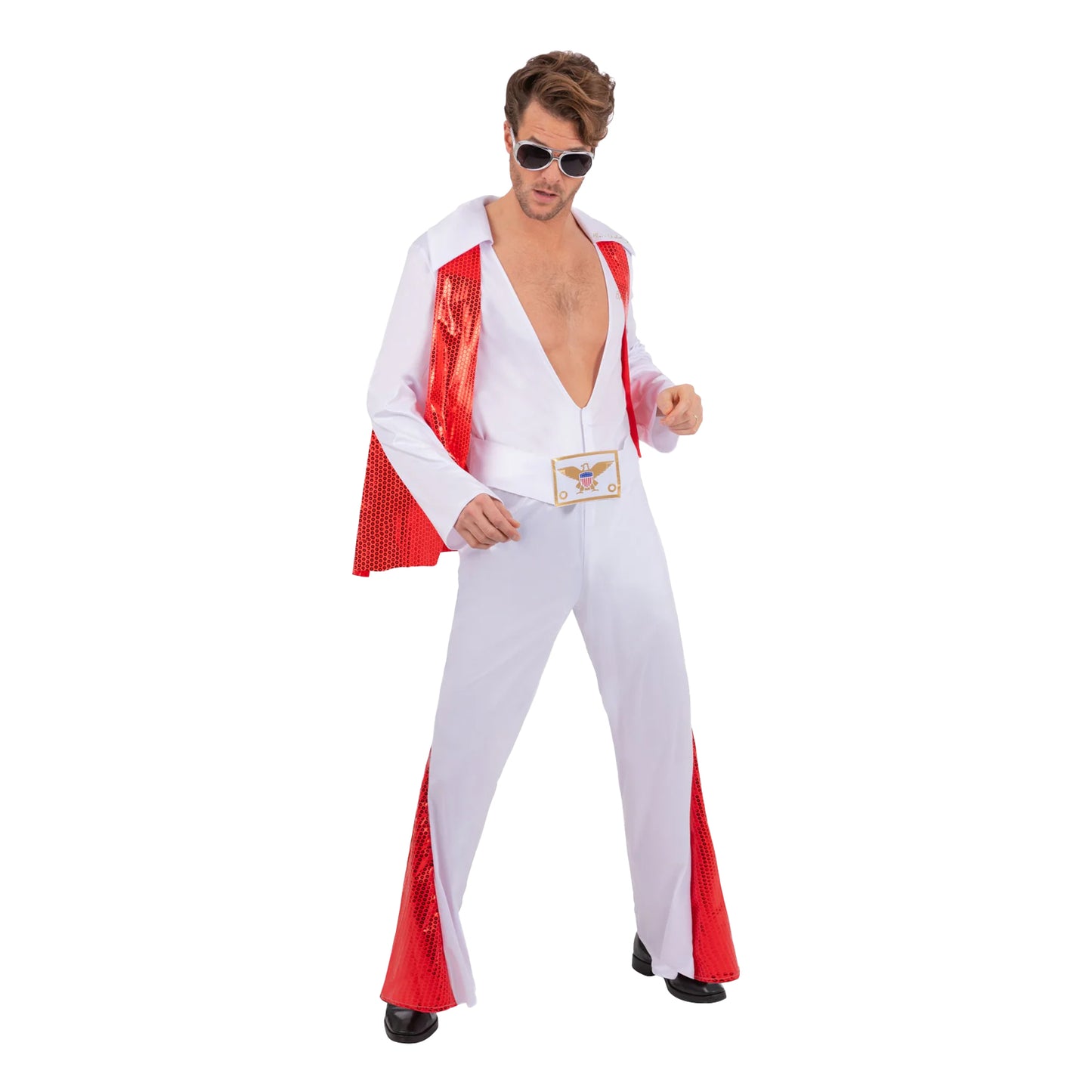 Red-White - Front - Elvis Mens Costume Jumpsuit