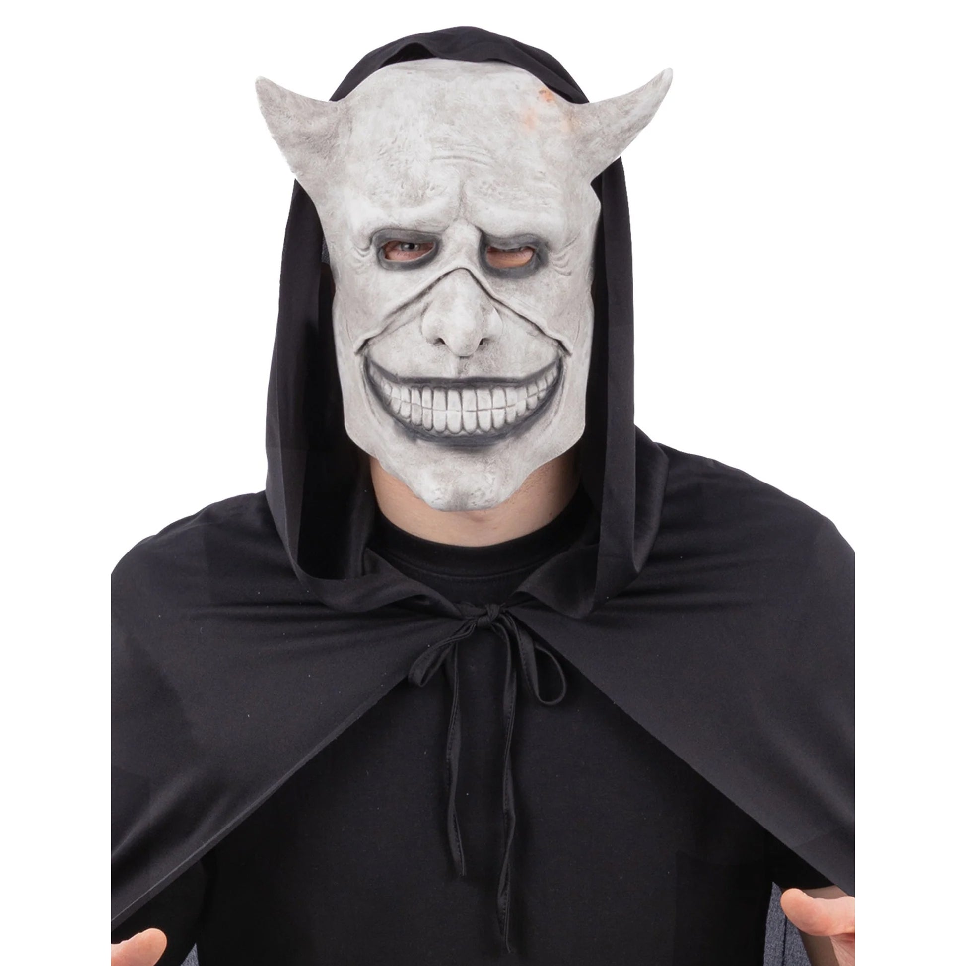 Black-White - Front - Smiffys Unisex Adult Smiling Devil Latex Mask