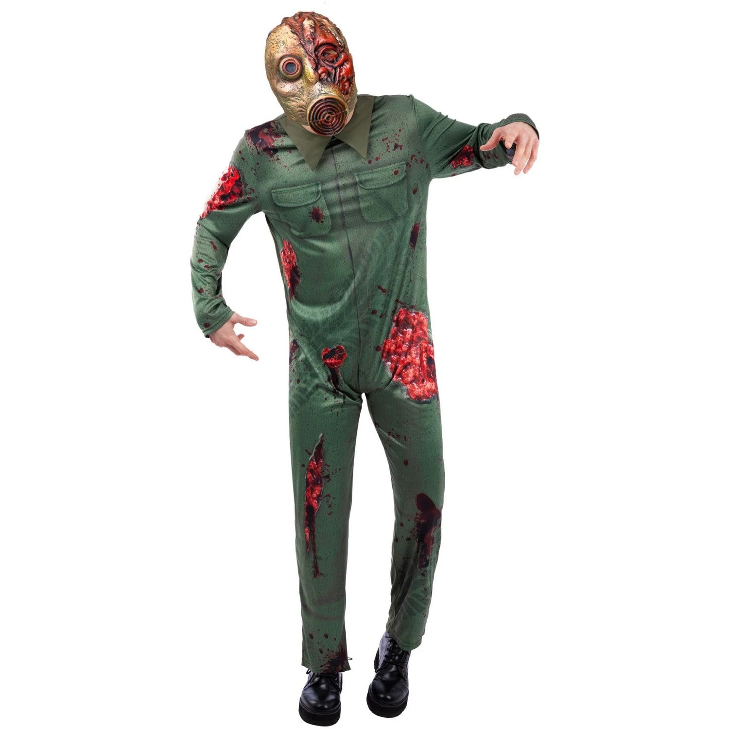 Green - Lifestyle - Smiffys Mens Revenge Killer Gas Mask Zombie Costume
