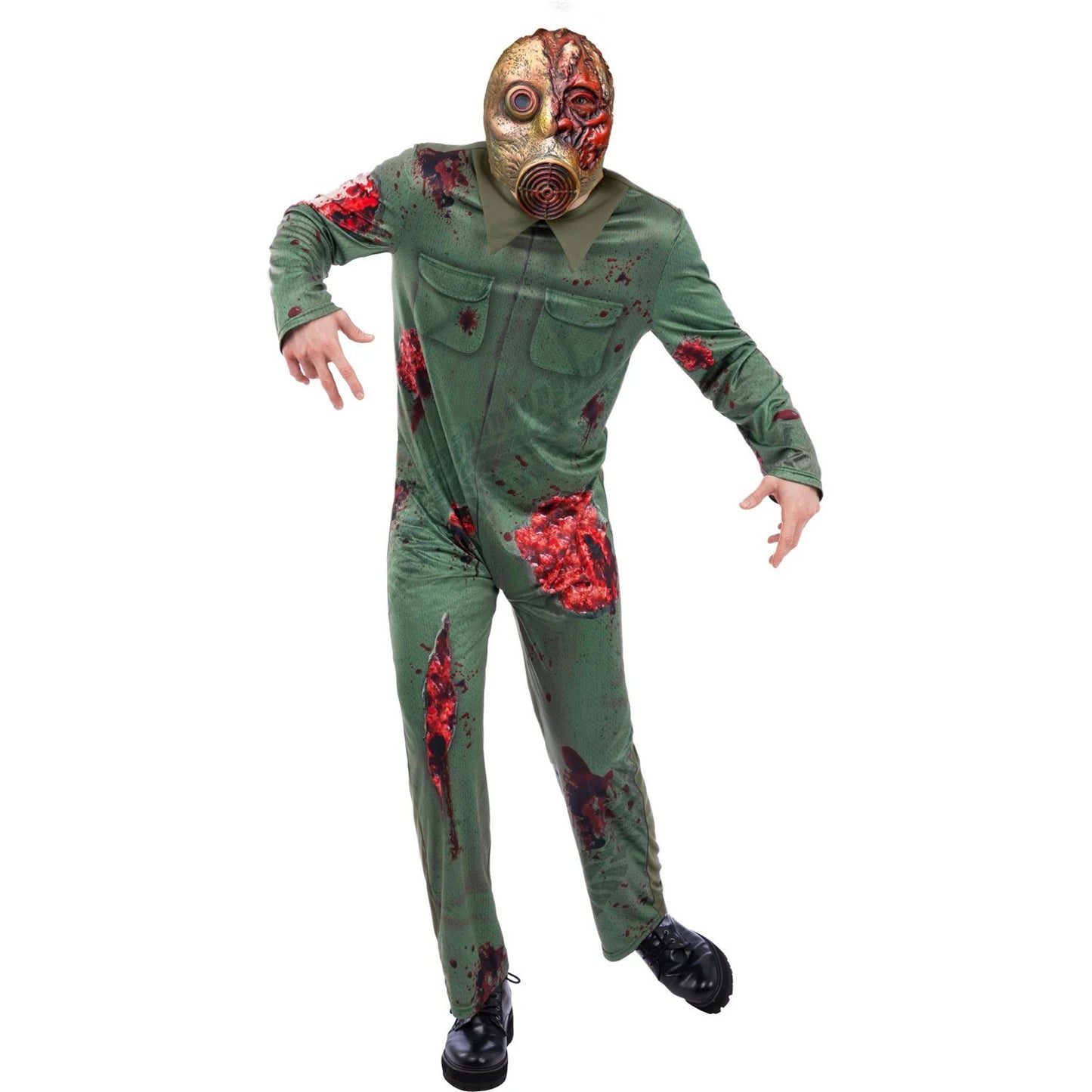 Green - Front - Smiffys Mens Revenge Killer Gas Mask Zombie Costume