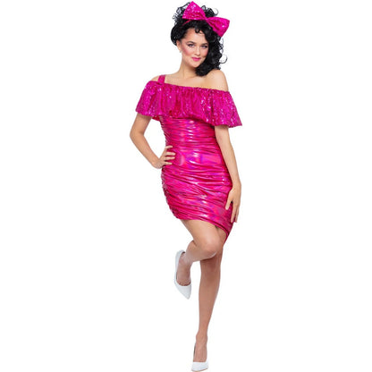 Pink - Back - Smiffys Womens-Ladies 80s Sparkle Costume