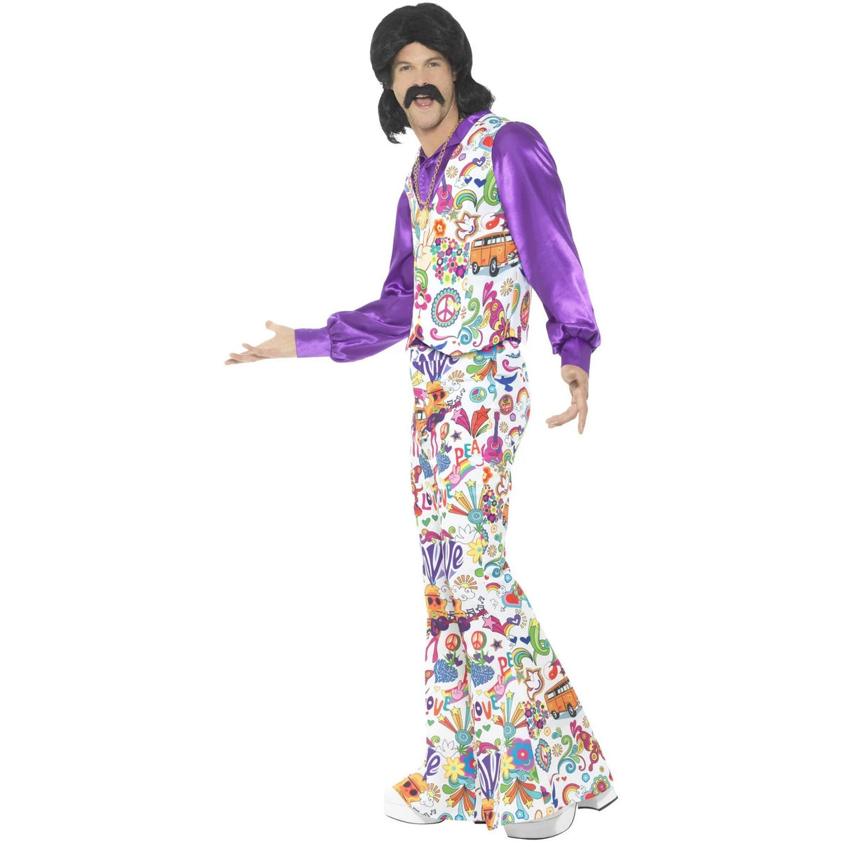 Multicoloured - Side - Smiffys Mens 60s Groovy Hippie Costume