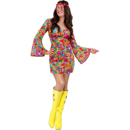 Multicoloured - Back - Smiffys Womens-Ladies 60s Rainbow Peace Hippie Costume