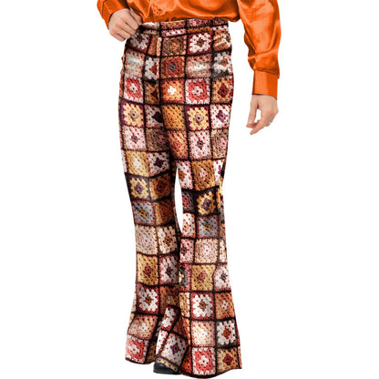 Brown - Front - Smiffys Mens 60s Printed Crochet Costume Flared Trousers