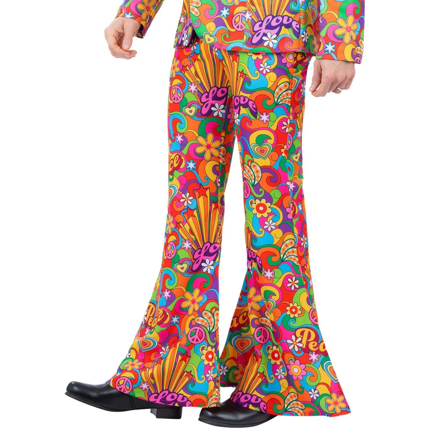 Multicoloured - Back - Smiffys Mens Rainbow Peace Costume Flared Trousers