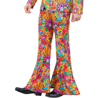 Multicoloured - Back - Smiffys Mens Rainbow Peace Costume Flared Trousers
