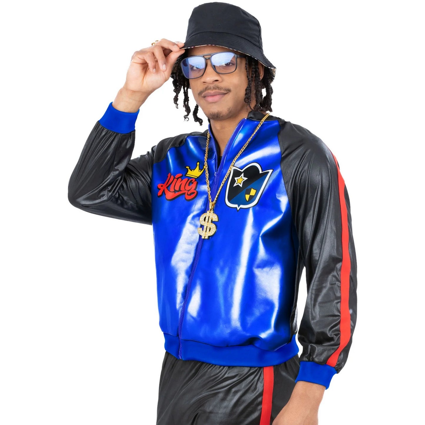 Blue-Black - Back - Smiffys Mens 80s Jam Master Costume Jacket