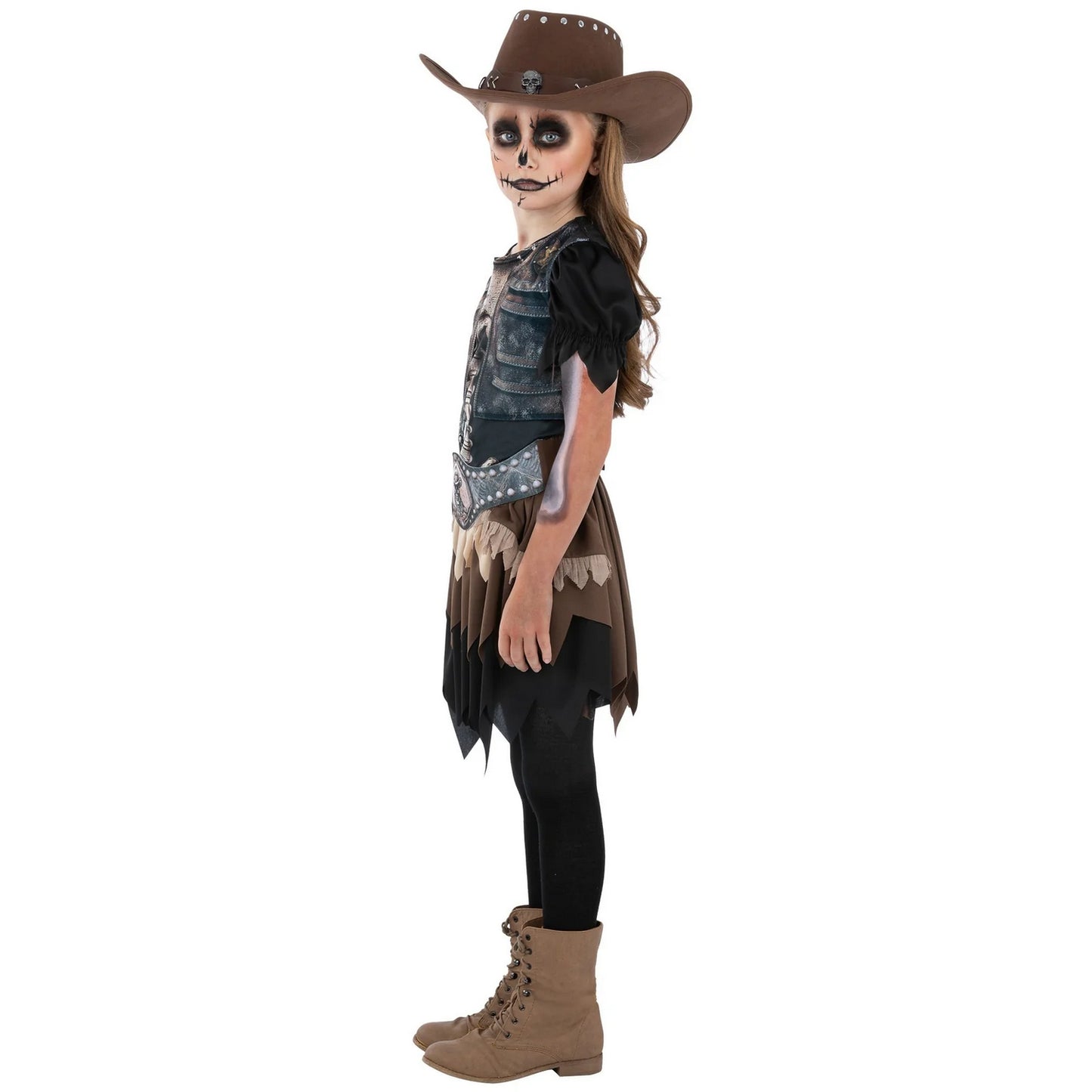 Black-Brown - Back - Smiffys Childrens-Kids Skeleton Cowgirl Costume