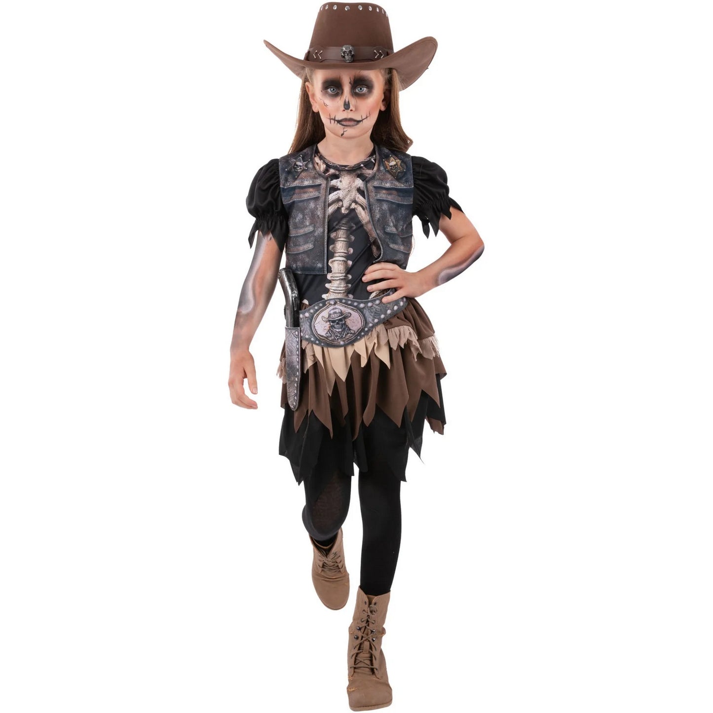 Black-Brown - Front - Smiffys Childrens-Kids Skeleton Cowgirl Costume