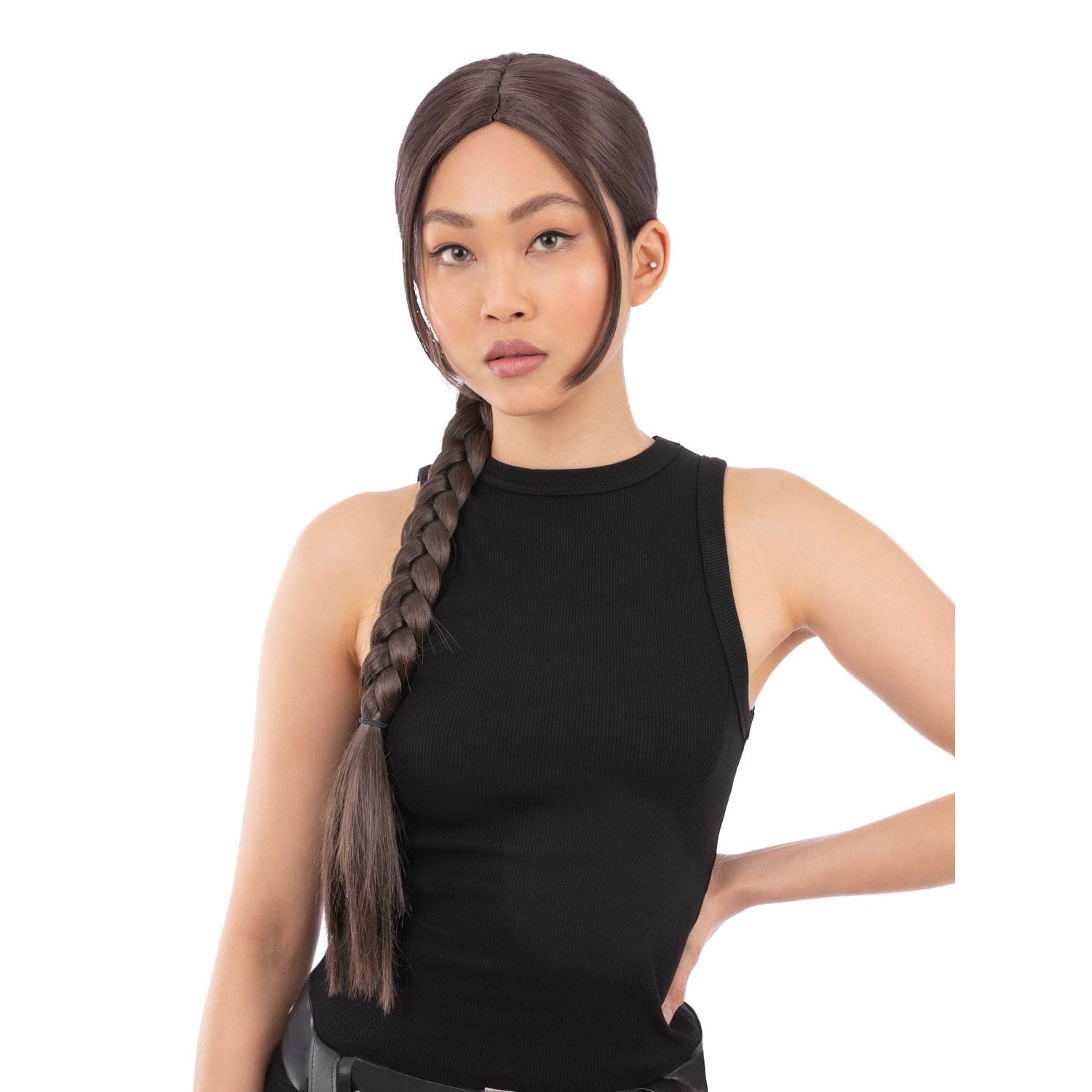 Brown - Front - Smiffys Unisex Adult Vixen Video Game Plait 90s Wig