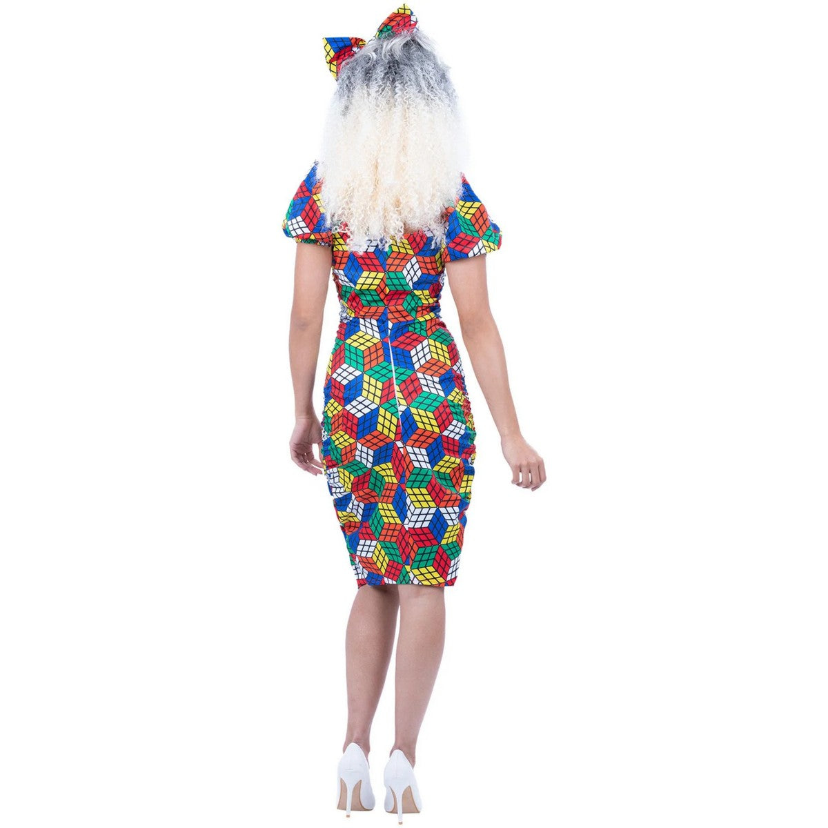 Multicoloured - Back - Smiffys Womens-Ladies Rubik´s Cube Costume