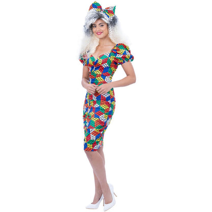 Multicoloured - Side - Smiffys Womens-Ladies Rubik´s Cube Costume