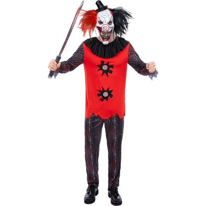 Red-Black-White - Back - Smiffys Mens Chuckles Clown Jester Costume Set
