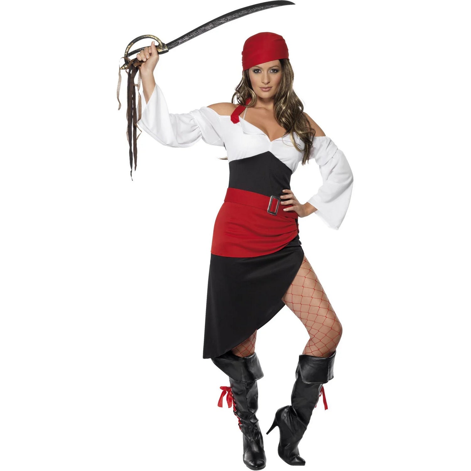 Black-Red-White - Front - Smiffys Womens-Ladies Pirate Wench Costume Set