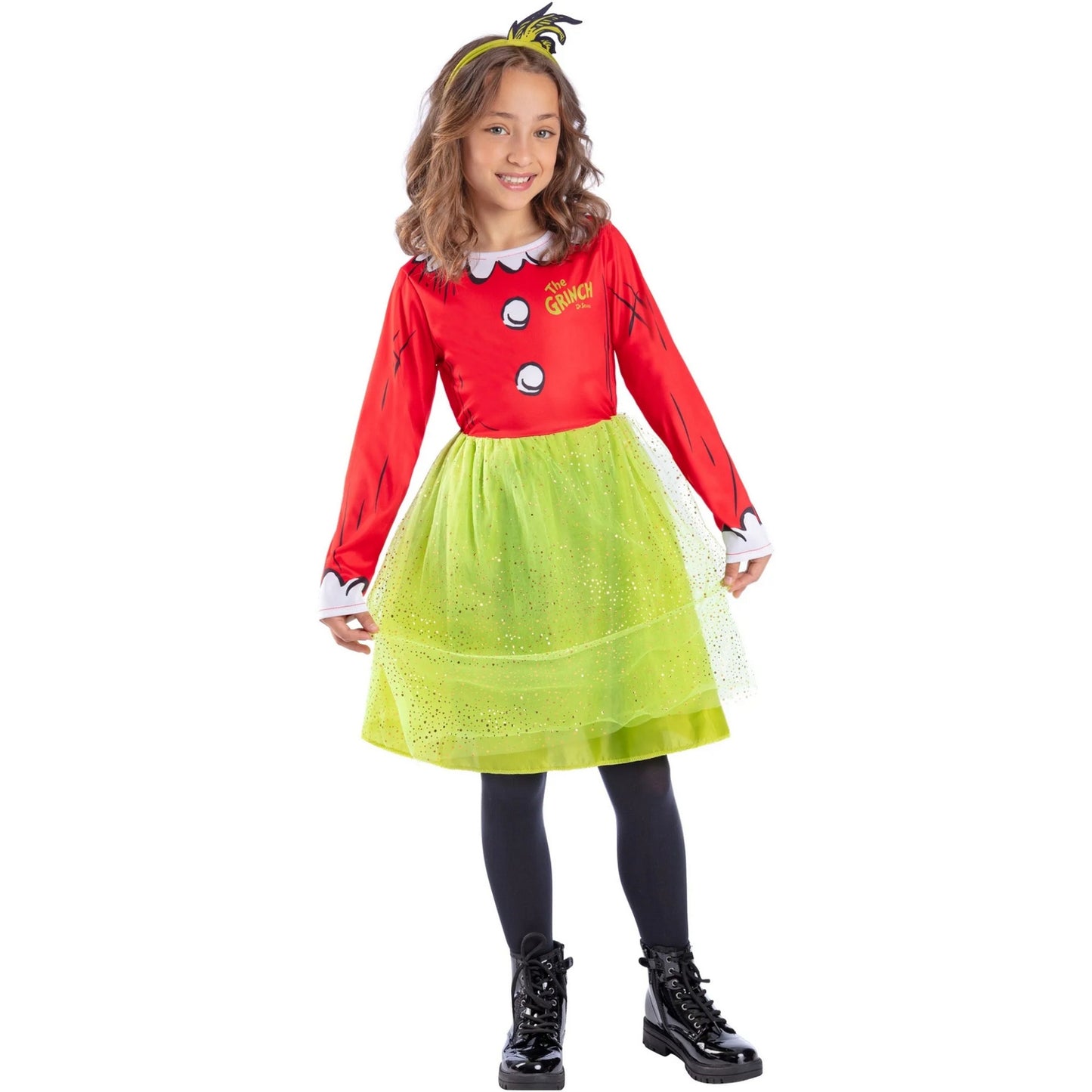 Red-Green - Front - The Grinch Girls Santa Costume Set