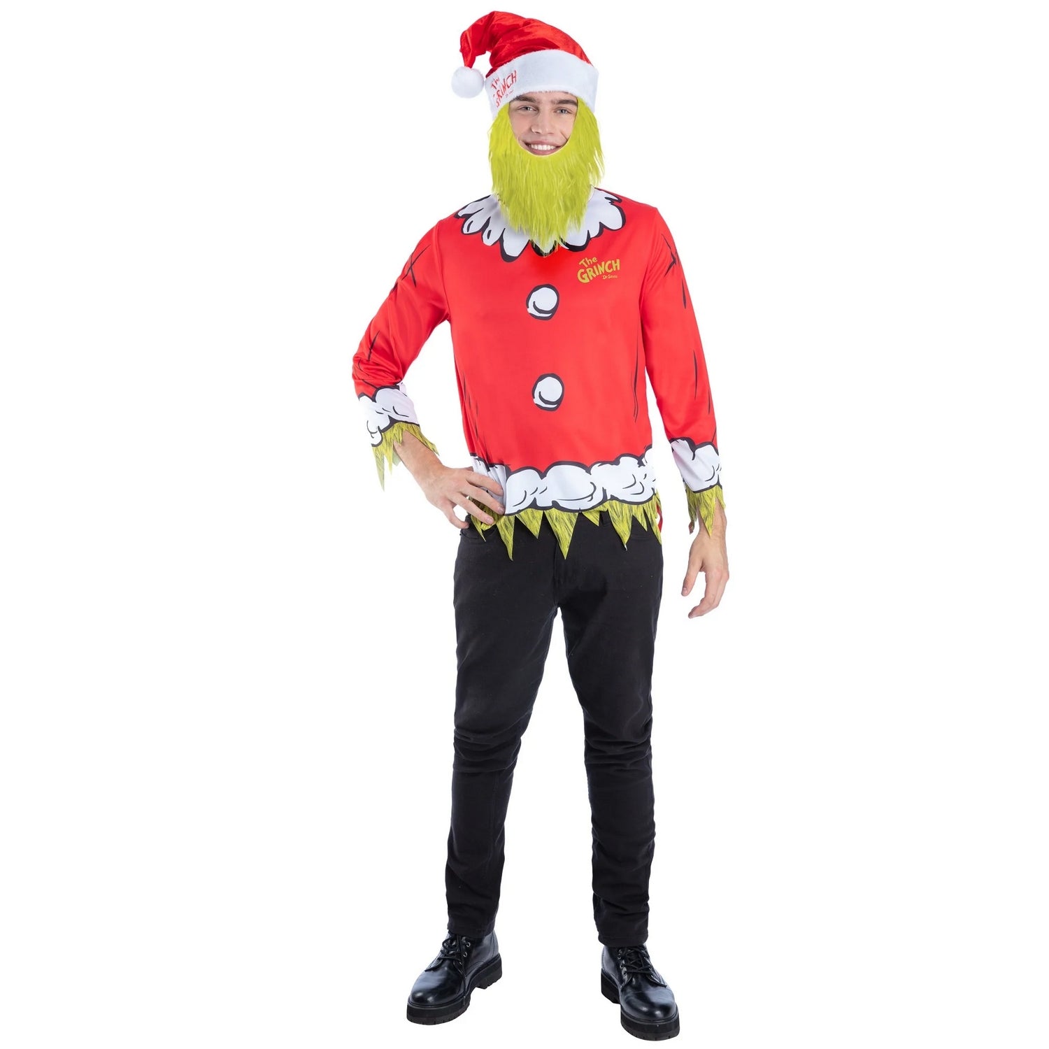 Red - Front - The Grinch Unisex Adult Santa Costume Set
