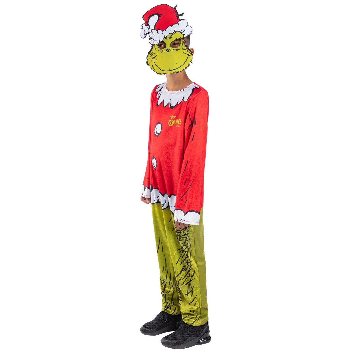 Green-Red - Side - The Grinch Childrens-Kids Dr. Seuss Santa Costume