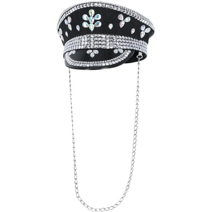 Black-Silver - Front - Fever Deluxe Studded Sequins Costume Captains Hat