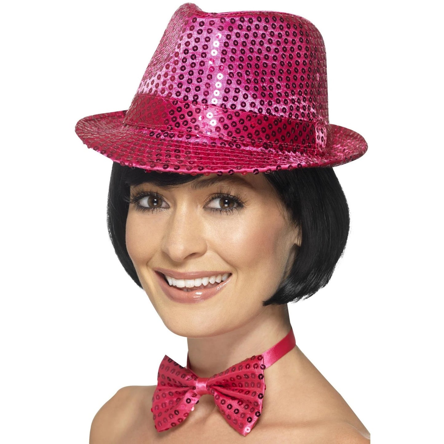 Pink - Back - Smiffys Trilby Sequins Costume Hat