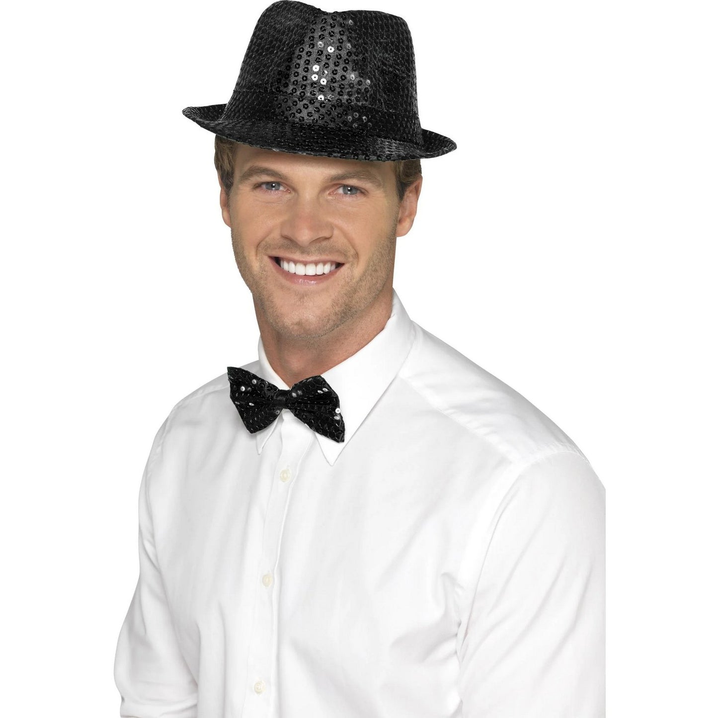 Black - Front - Smiffys Trilby Sequins Costume Hat