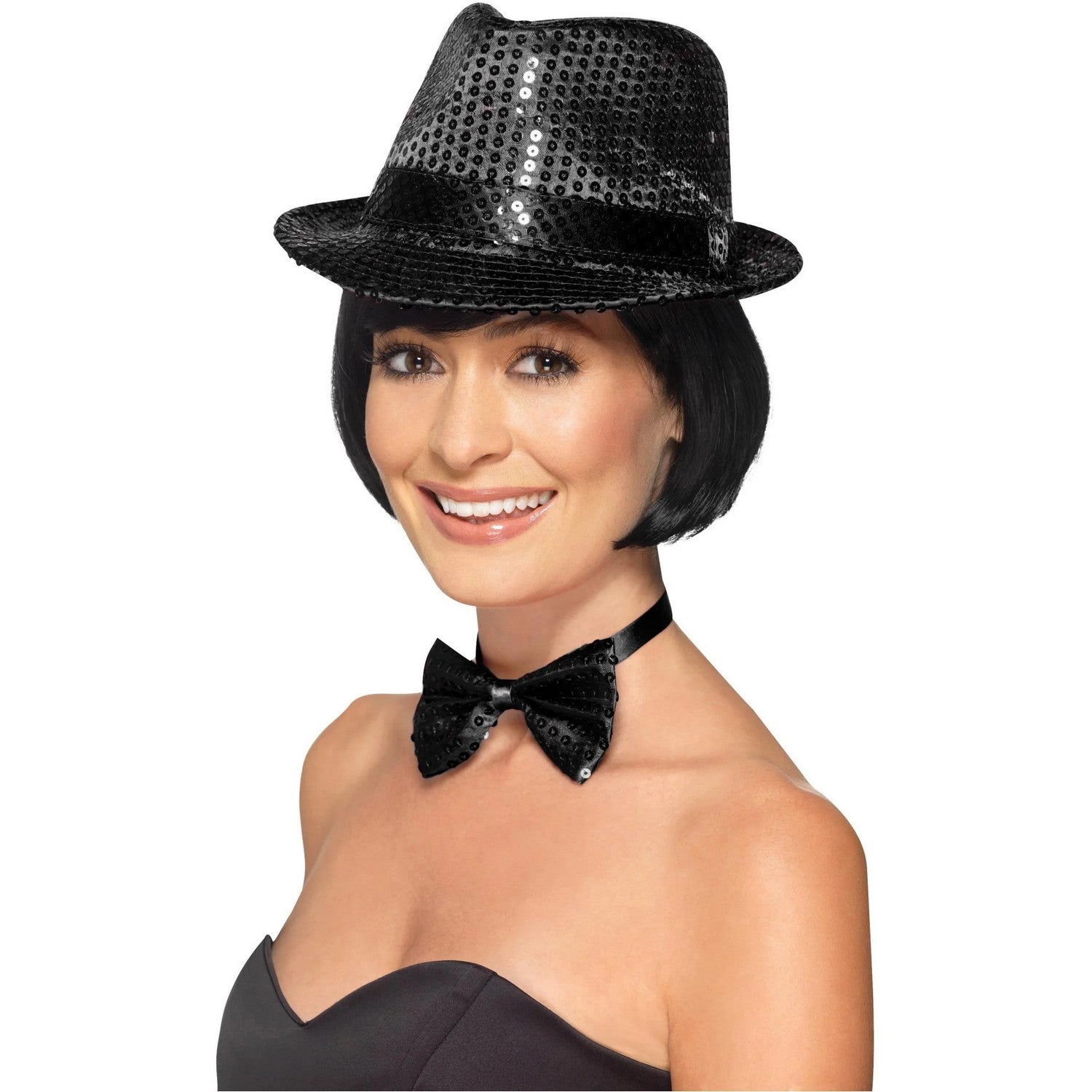 Black - Back - Smiffys Trilby Sequins Costume Hat