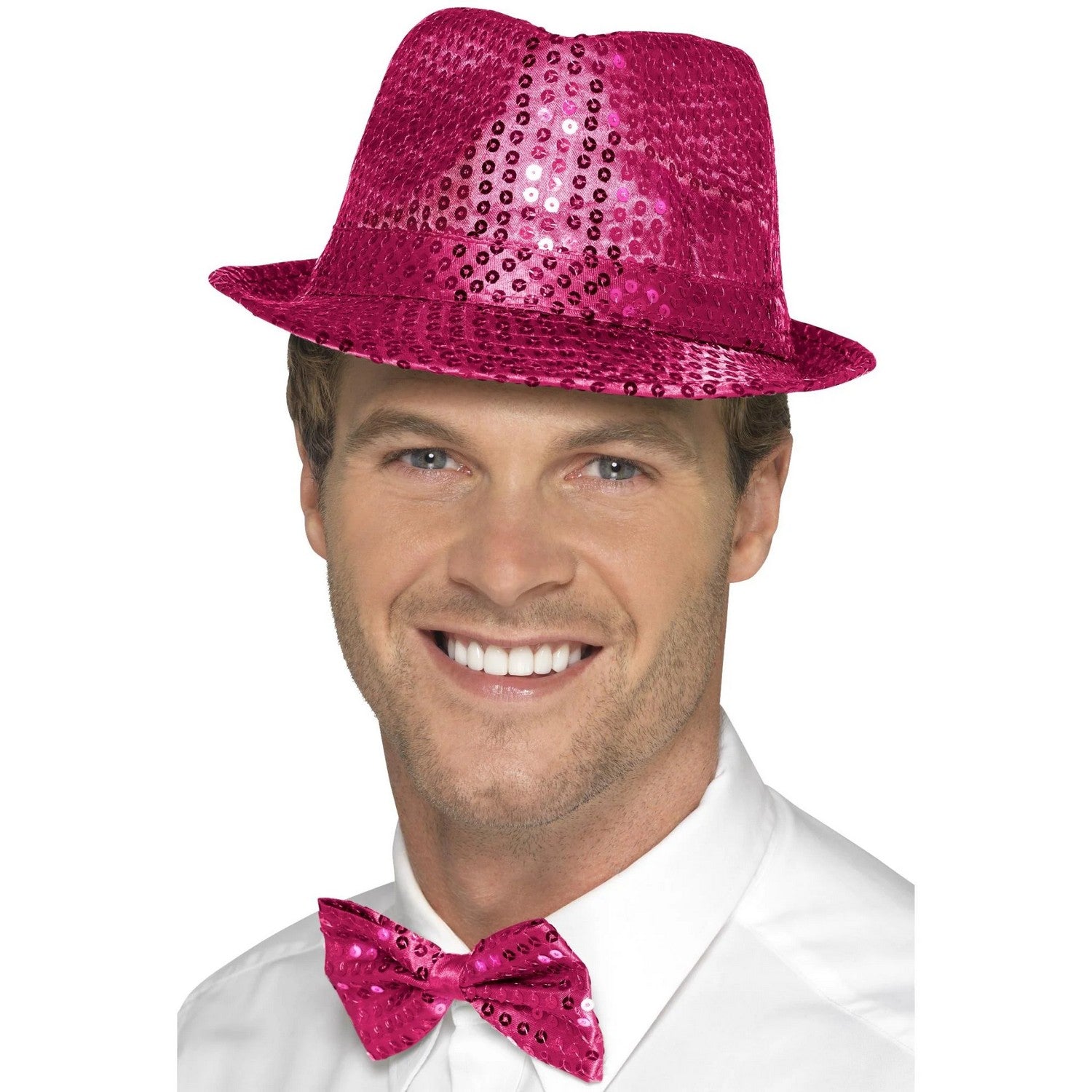 Pink - Front - Smiffys Trilby Sequins Costume Hat