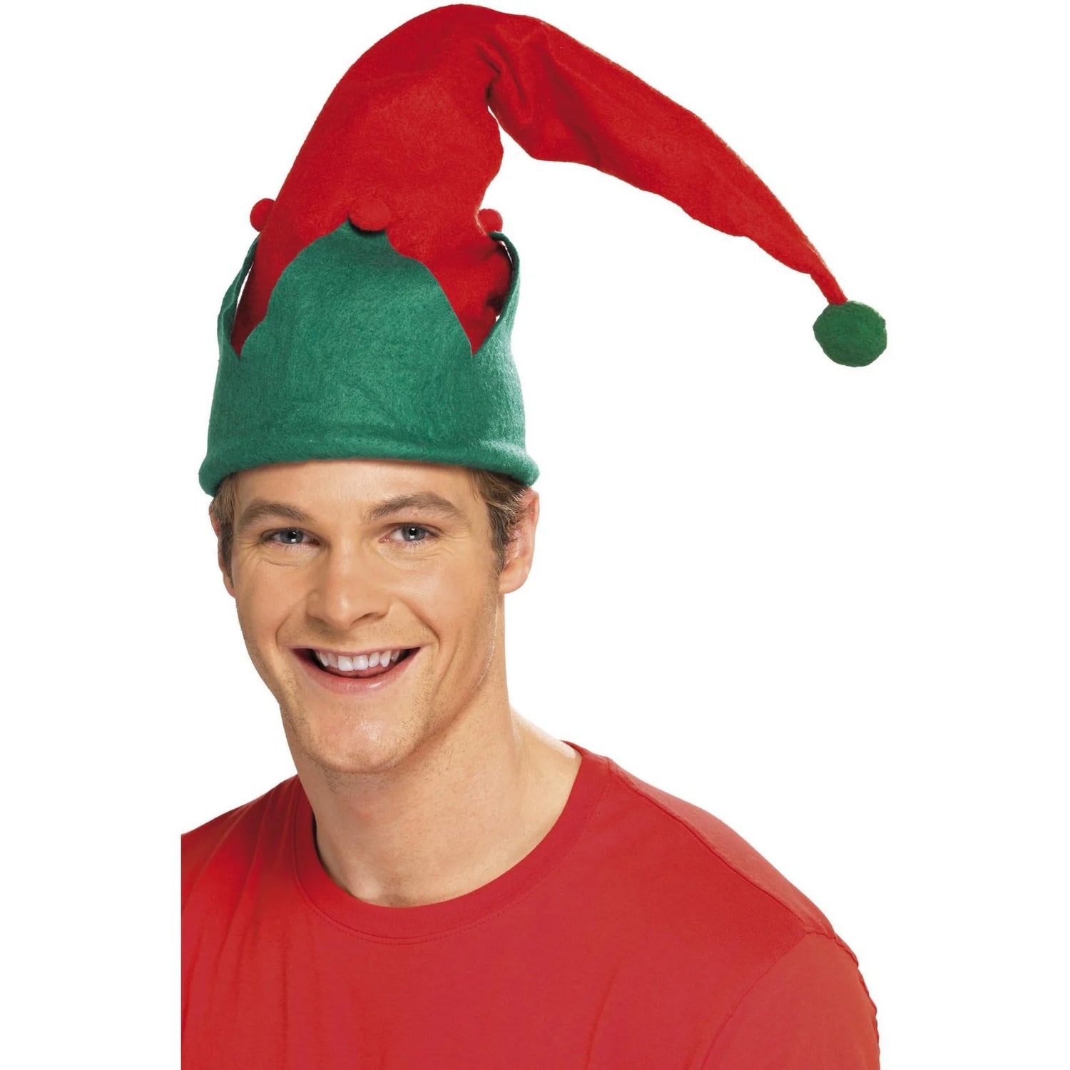 Red-Green - Front - Smiffys Elf Christmas Costume Hat