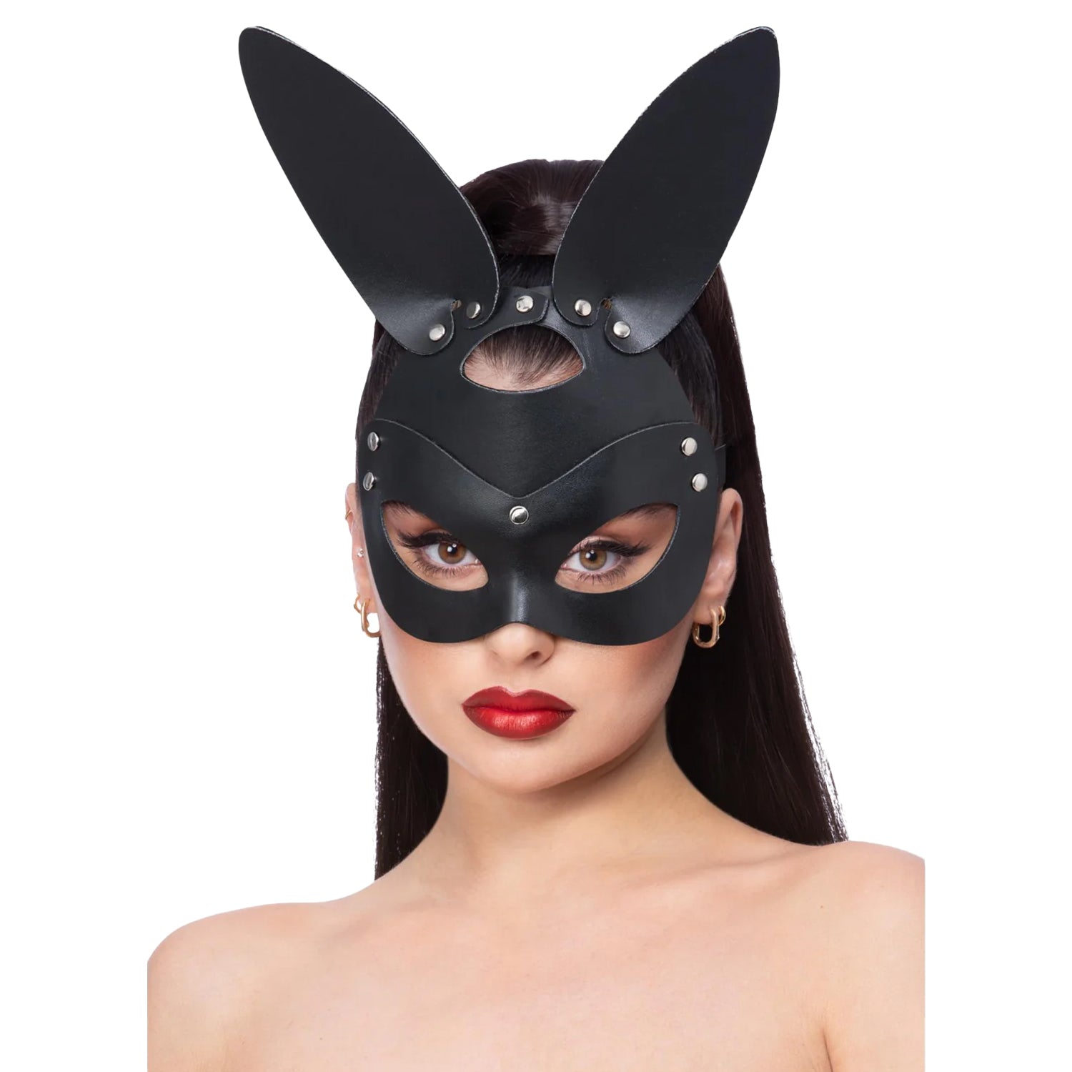 Black - Front - Fever Rabbit Faux Leather Mask