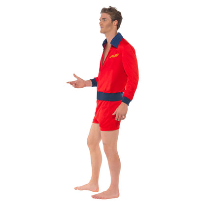 Red-Navy Blue - Side - Baywatch Mens Lifeguard Beach Logo Costume