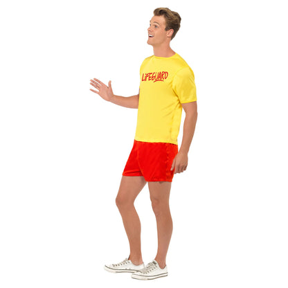 Yellow-Red - Side - Baywatch Mens Lifeguard Beach Costume