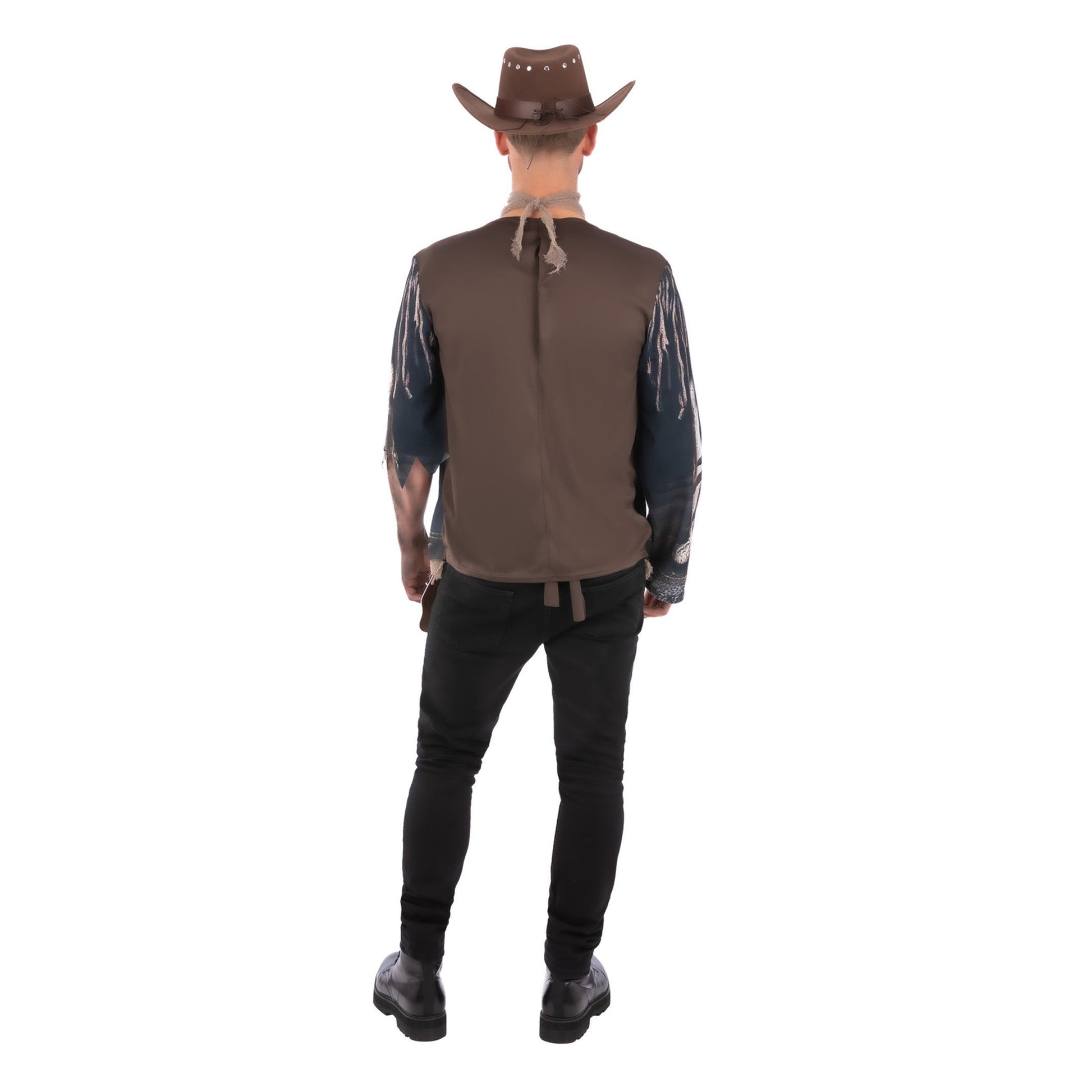 Grey-Black-Beige - Back - Smiffys Unisex Adult Skeleton Cowboy Costume