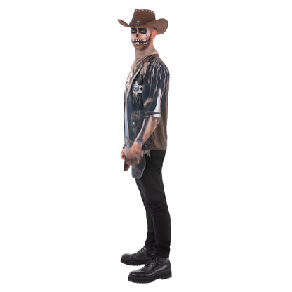Grey-Black-Beige - Side - Smiffys Unisex Adult Skeleton Cowboy Costume