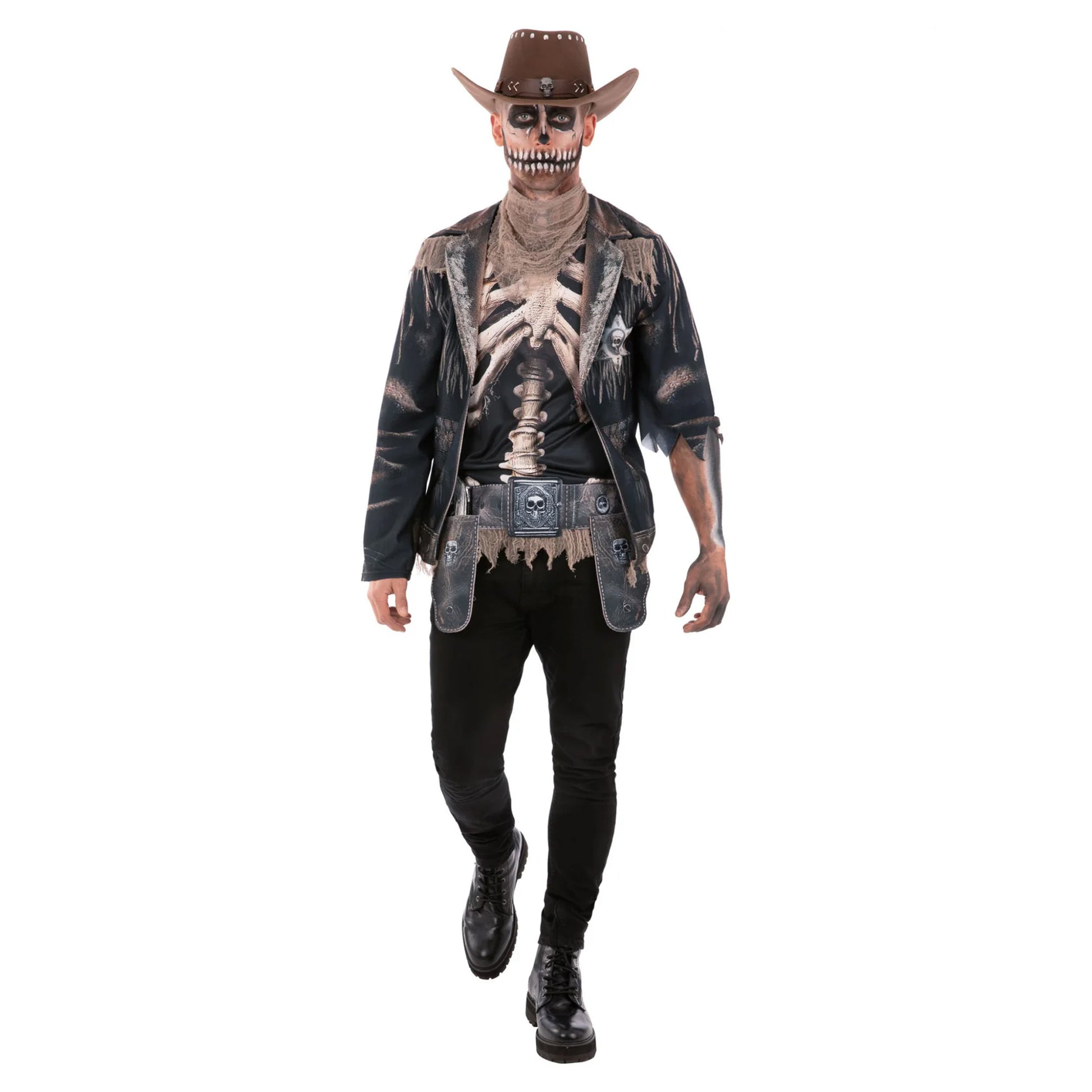 Grey-Black-Beige - Lifestyle - Smiffys Unisex Adult Skeleton Cowboy Costume