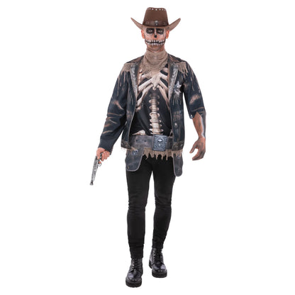 Grey-Black-Beige - Front - Smiffys Unisex Adult Skeleton Cowboy Costume
