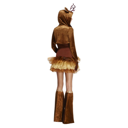 Brown - Back - Smiffys Womens-Ladies Fever Reindeer Costume