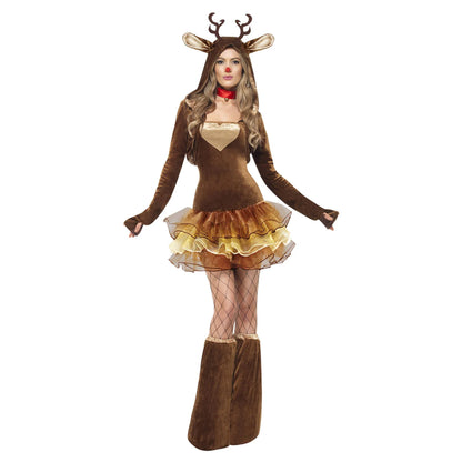 Brown - Lifestyle - Smiffys Womens-Ladies Fever Reindeer Costume