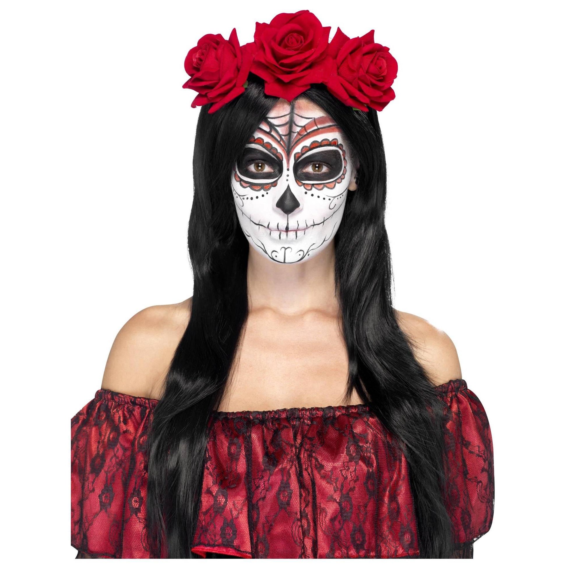 Red - Back - Smiffys Womens-Ladies Day Of The Dead Headband