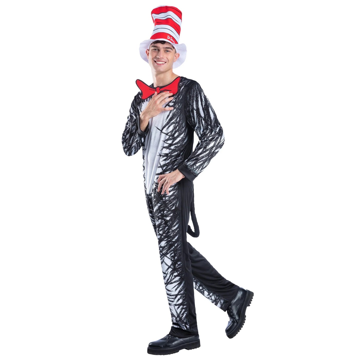 Black-White-Red - Side - Dr. Seuss Unisex Adult The Cat In The Hat Costume Set