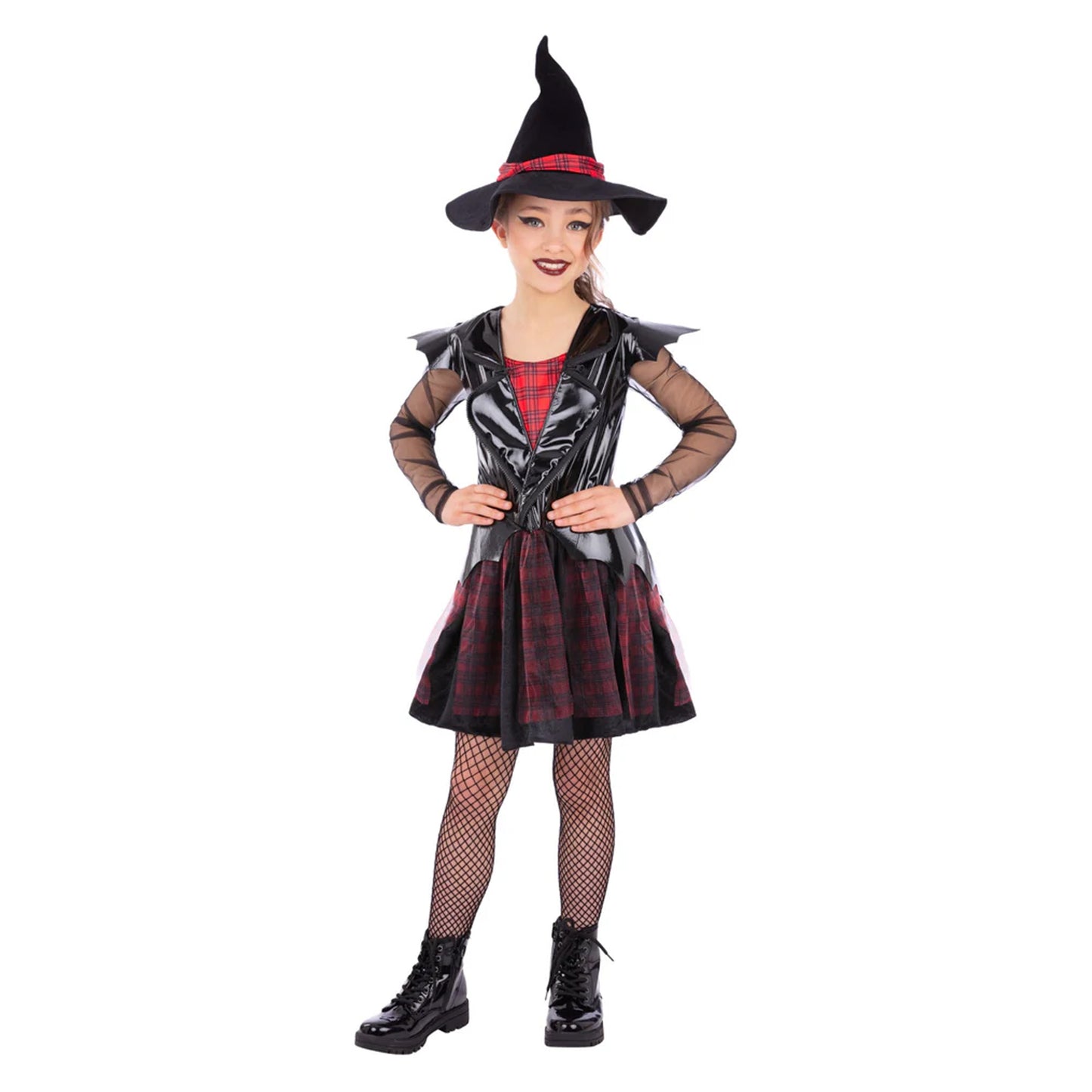 Black-Red - Front - Smiffys Girls Punk Witch Costume