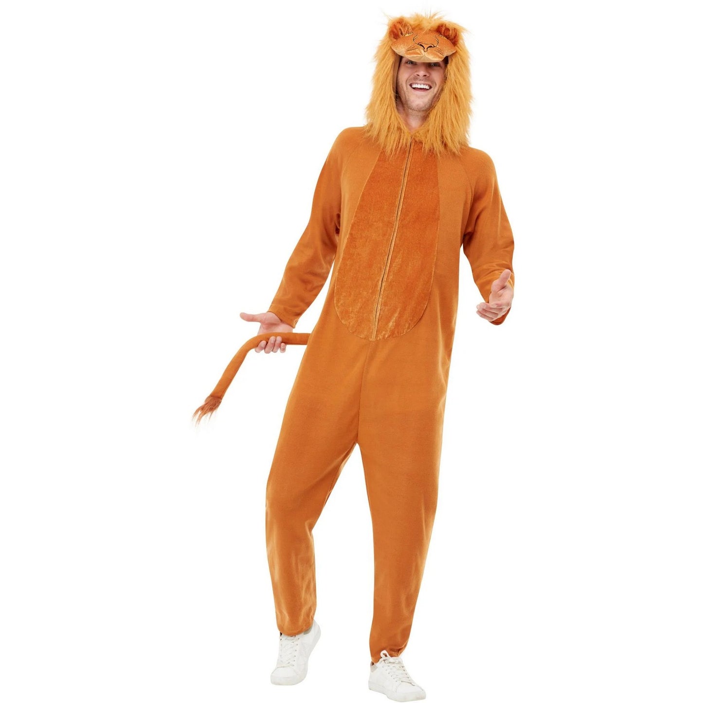 Brown - Lifestyle - Smiffys Unisex Adult Lion Costume Hooded Jumpsuit