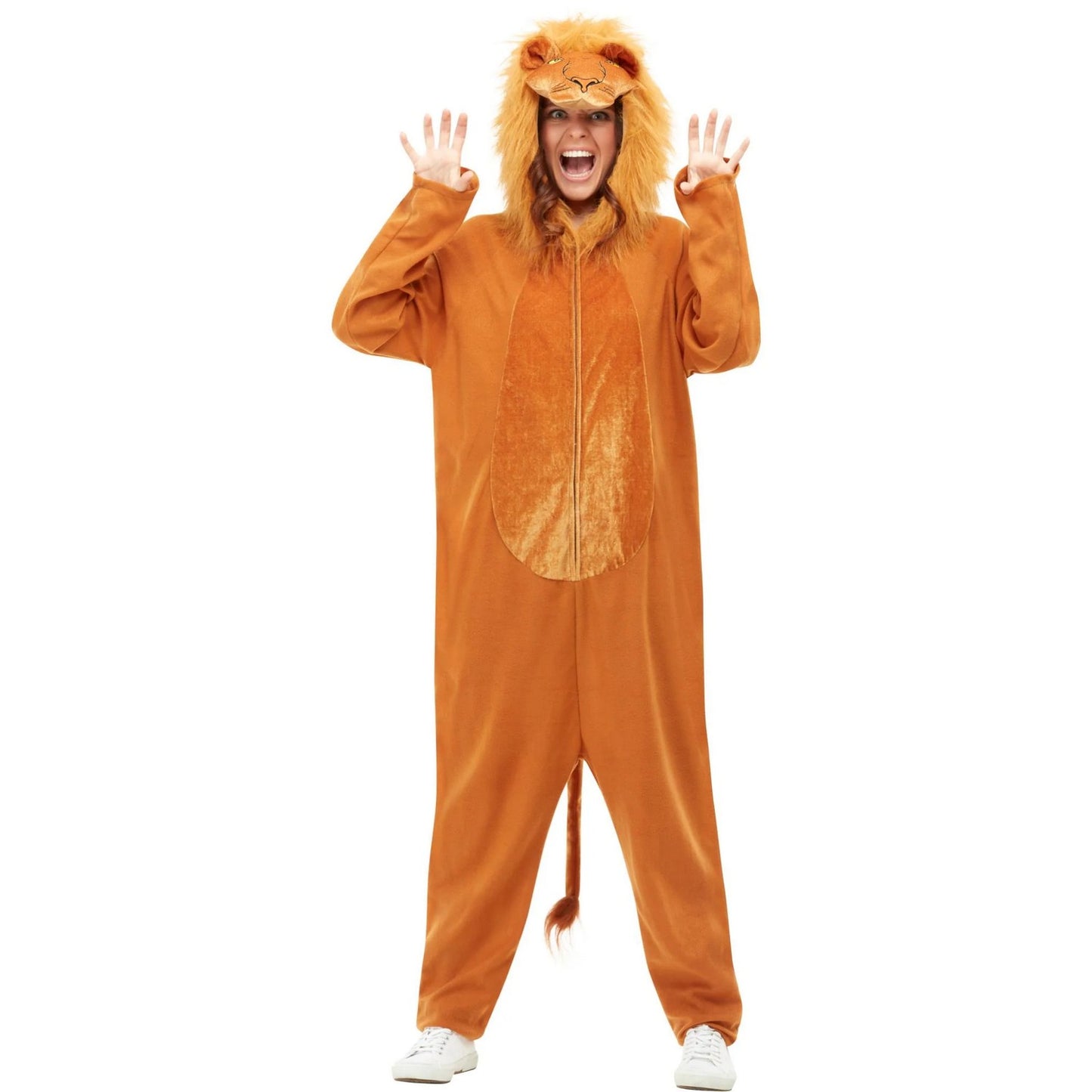 Brown - Front - Smiffys Unisex Adult Lion Costume Hooded Jumpsuit