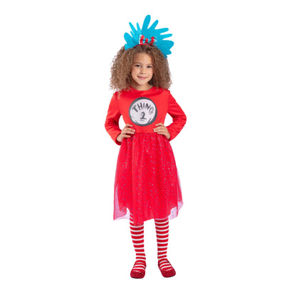 Red - Front - The Cat In The Hat Girls Dr Seuss Thing 1 & Thing 2 Lenticular Badge Costume Dress