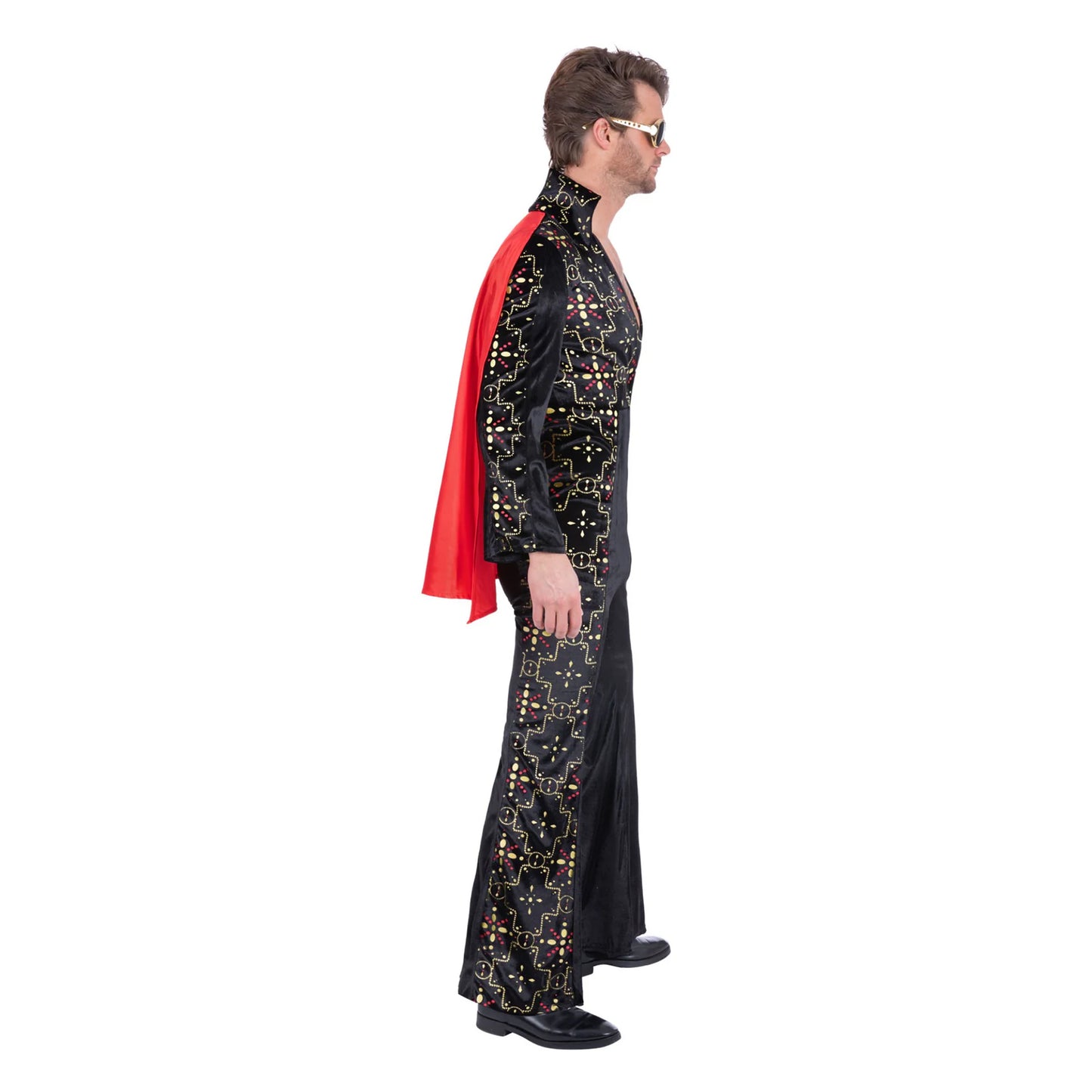 Black-Red - Side - Elvis Unisex Adult Rhinestone Costume Set