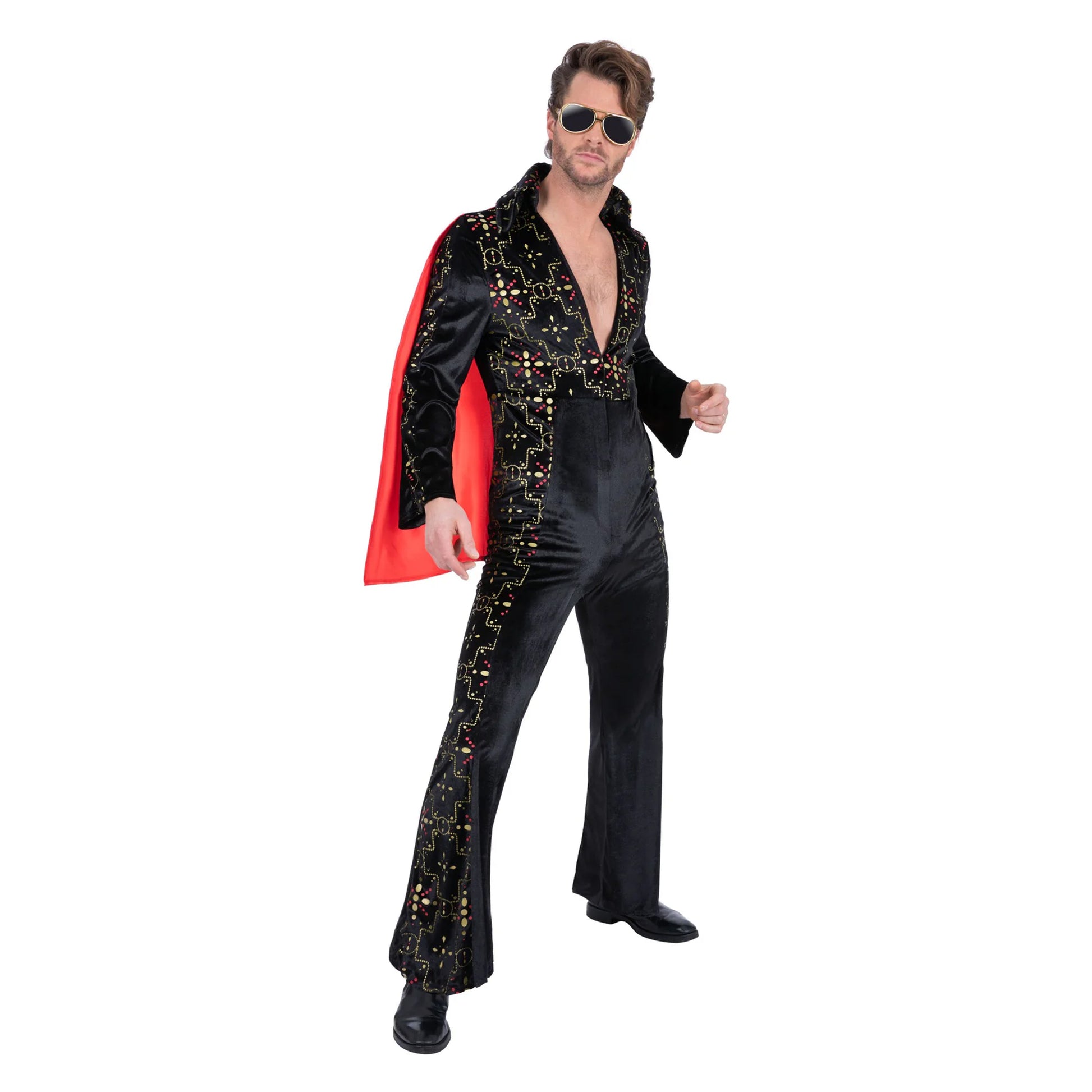 Black-Red - Front - Elvis Unisex Adult Rhinestone Costume Set