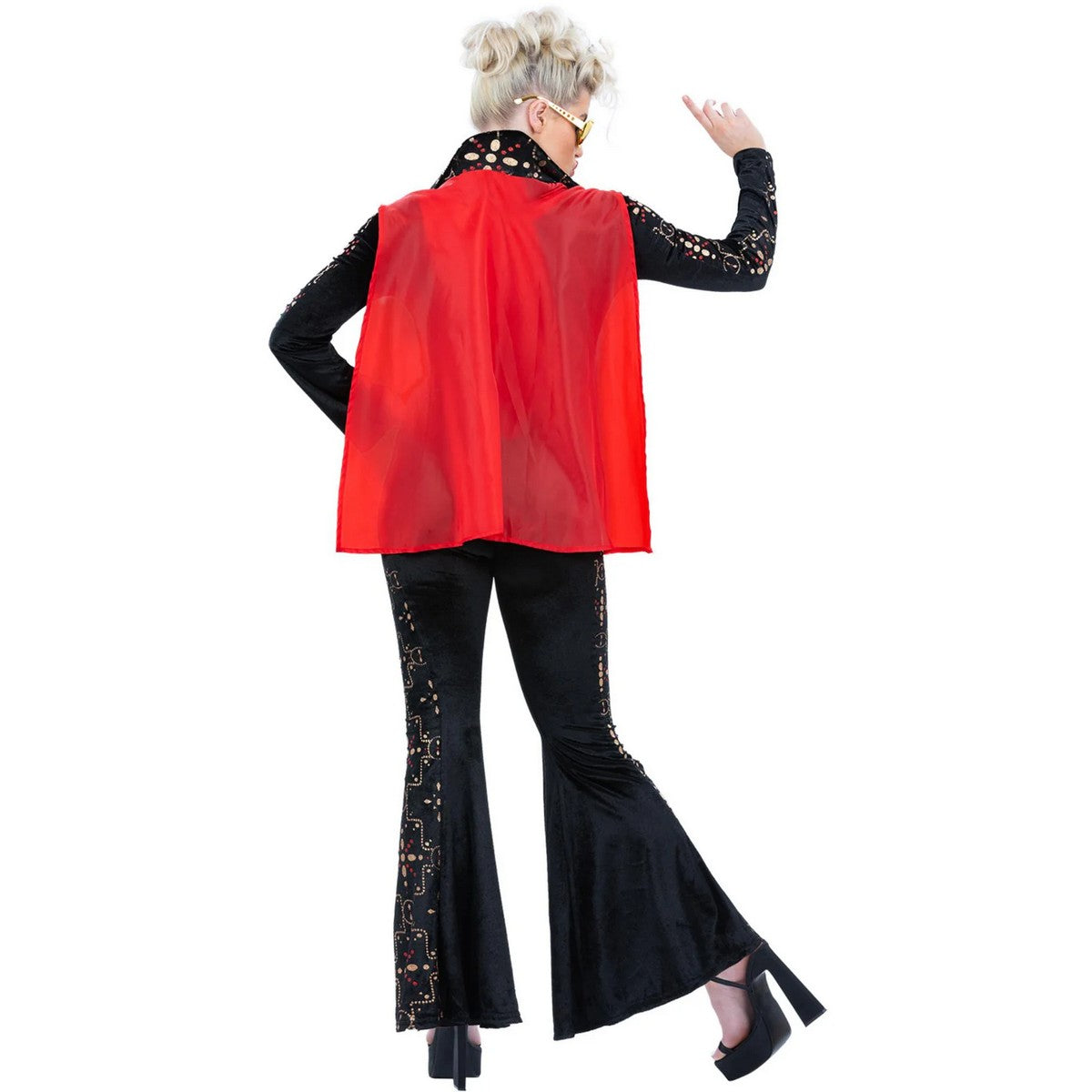 Black-Red - Back - Elvis Presley Womens-Ladies Rhinestone Costume Set