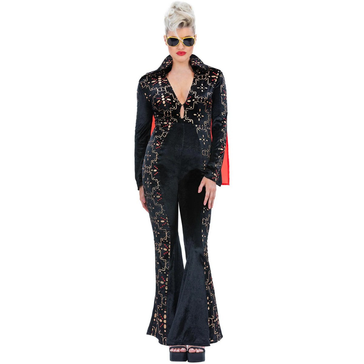 Black-Red - Front - Elvis Presley Womens-Ladies Rhinestone Costume Set