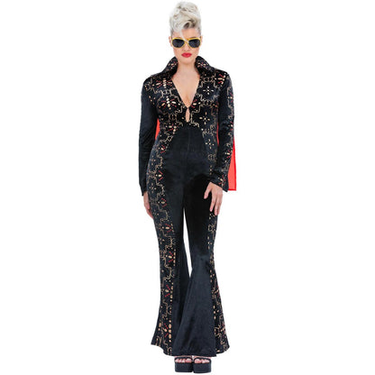 Black-Red - Front - Elvis Presley Womens-Ladies Rhinestone Costume Set