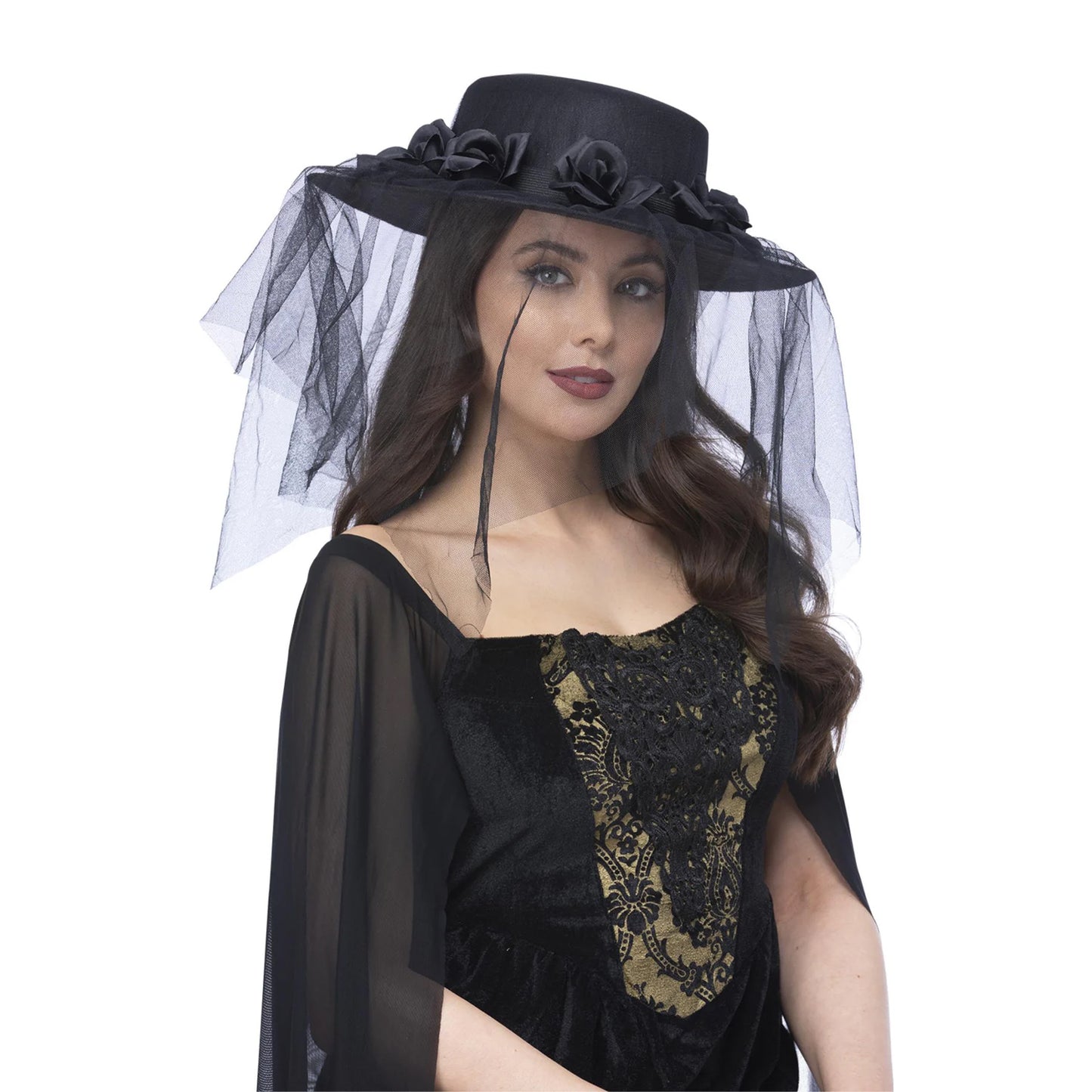 Black - Side - Smiffys Womens-Ladies Gothic Funeral Hat